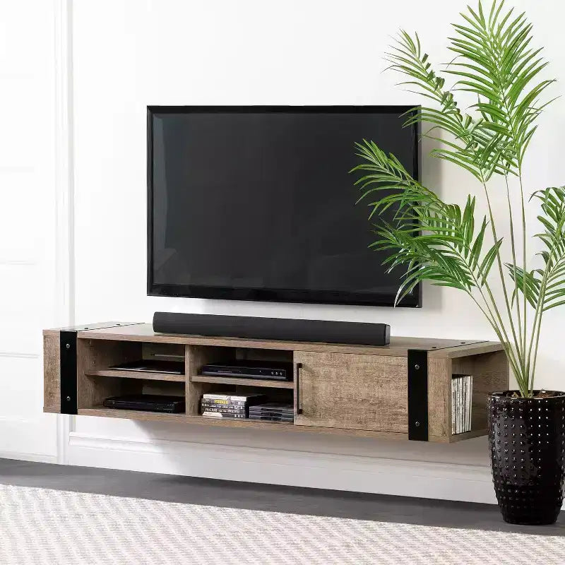 Support mural TV industriel avec étagères réglables pour TV jusqu'à 75"