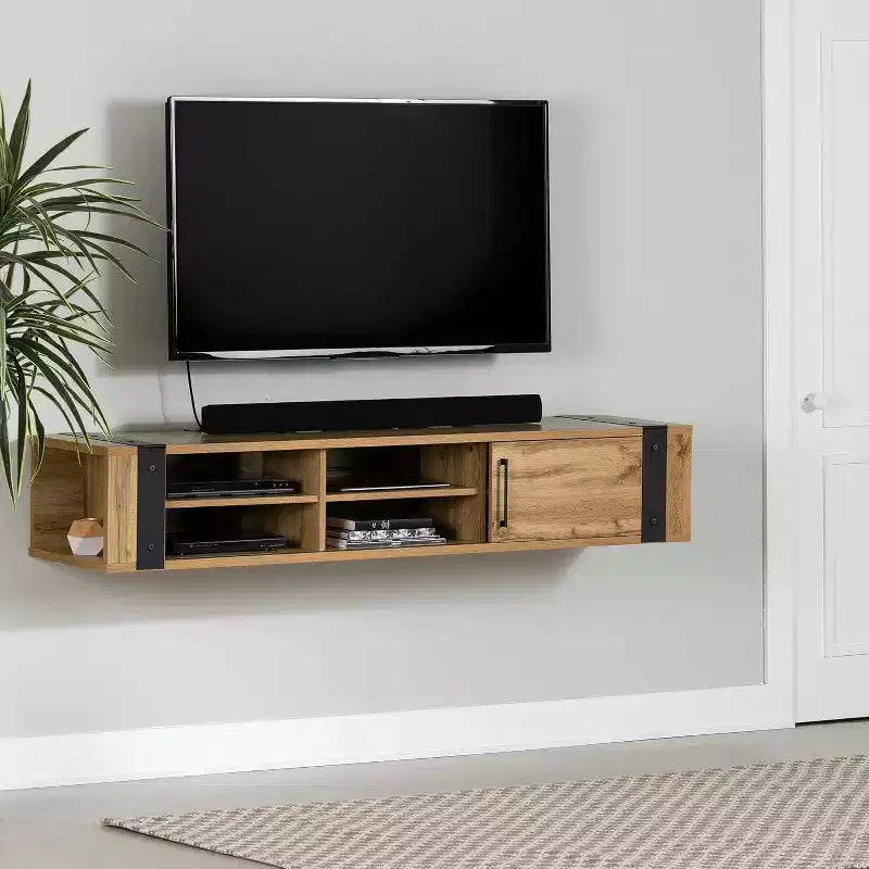 Support mural TV industriel avec étagères réglables pour TV jusqu'à 75"