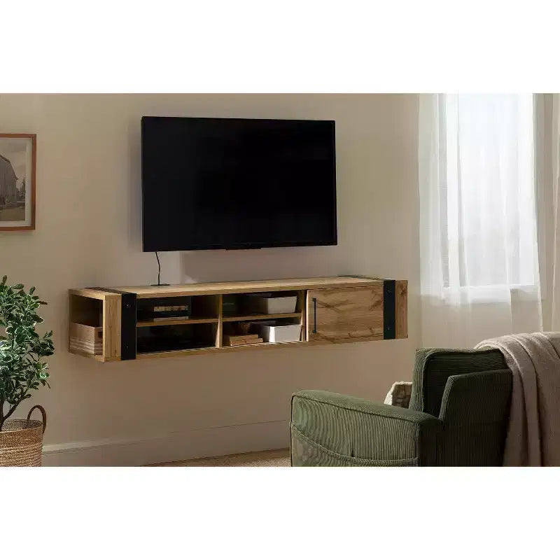 Support mural TV industriel avec étagères réglables pour TV jusqu'à 75"