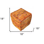 18" Orange Recycled Silk & Cotton Cube Pouf Ottoman – Boho Accent Footrest