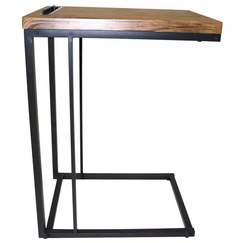 C-Shaped Slide-Under Sofa Side Table with Coffee Wood Top – Space-Saving End Table