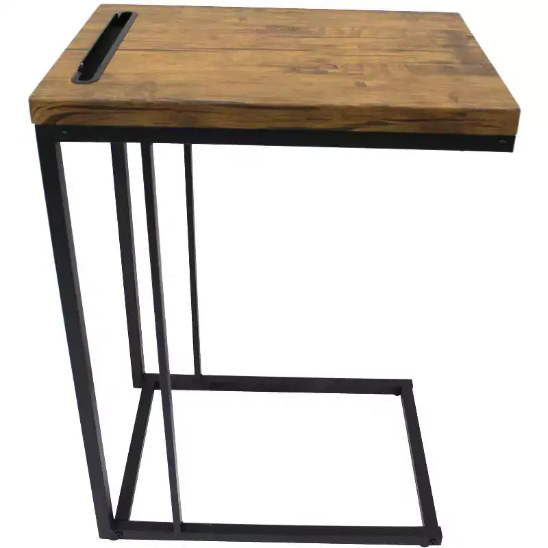 C-Shaped Slide-Under Sofa Side Table with Coffee Wood Top – Space-Saving End Table