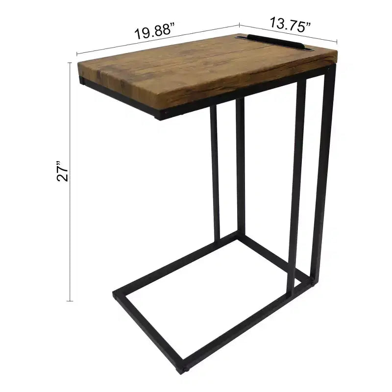 Table d'appoint en forme de C pour canapé avec plateau en bois de café – Table de bout peu encombrante
