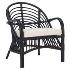 Fauteuil d'appoint Aragorn en rotin noir avec coussin blanc amovible