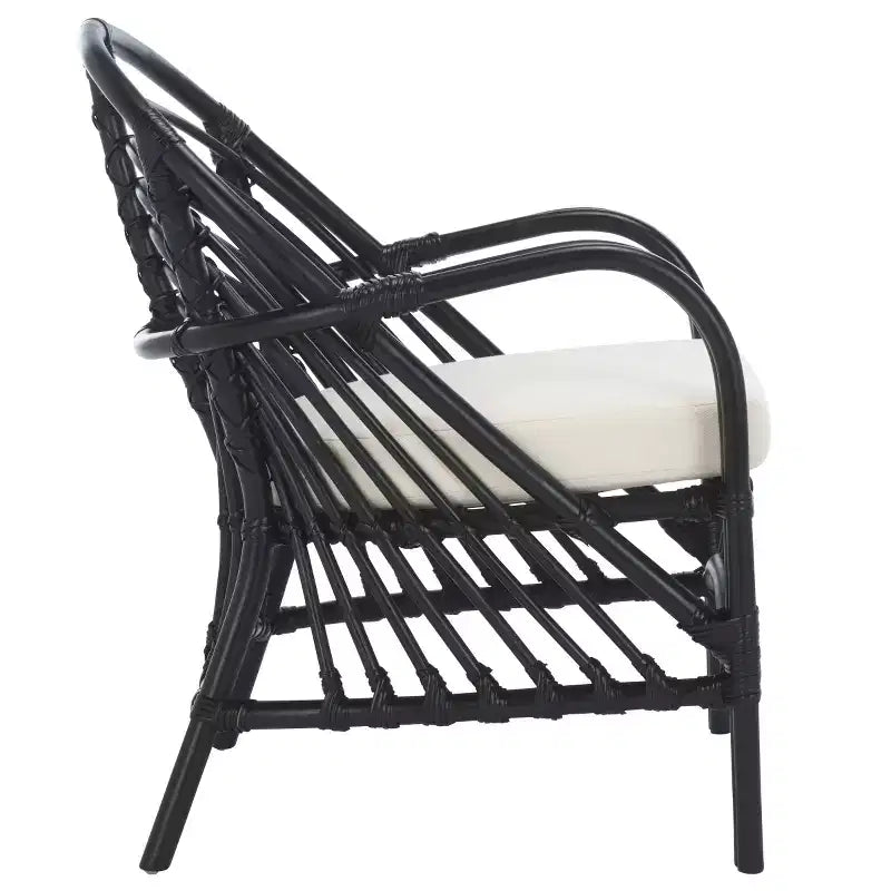 Fauteuil d'appoint Aragorn en rotin noir avec coussin blanc amovible