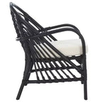 Fauteuil d'appoint Aragorn en rotin noir avec coussin blanc amovible