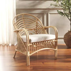 Fauteuil d'appoint Aragorn en rotin noir avec coussin blanc amovible