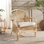 Fauteuil d'appoint Aragorn en rotin noir avec coussin blanc amovible