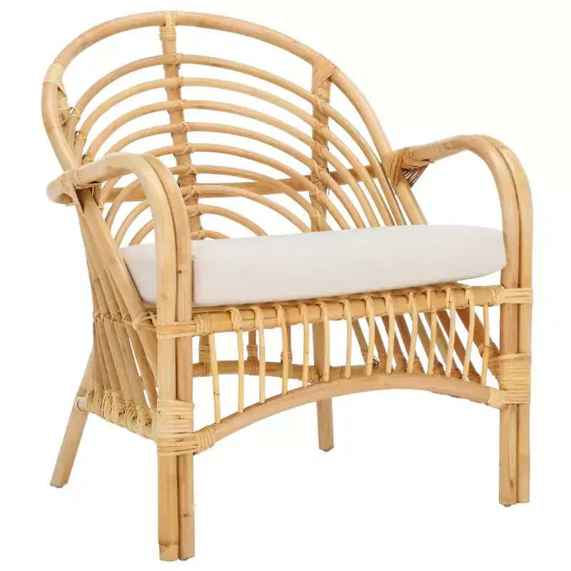 Fauteuil d'appoint Aragorn en rotin noir avec coussin blanc amovible