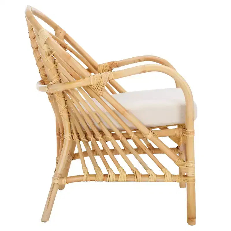 Fauteuil d'appoint Aragorn en rotin noir avec coussin blanc amovible