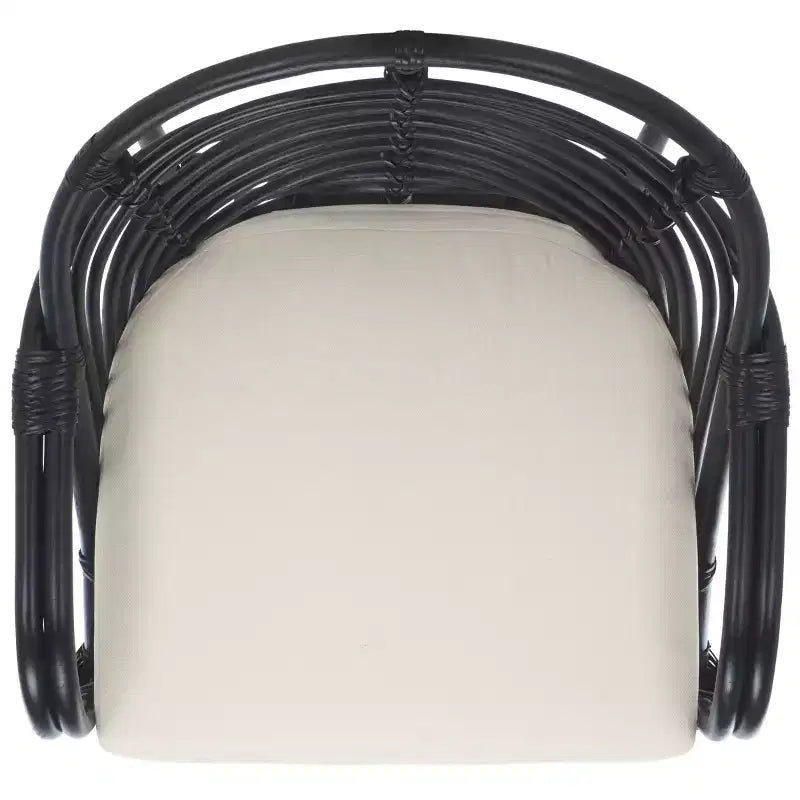 Fauteuil d'appoint Aragorn en rotin noir avec coussin blanc amovible