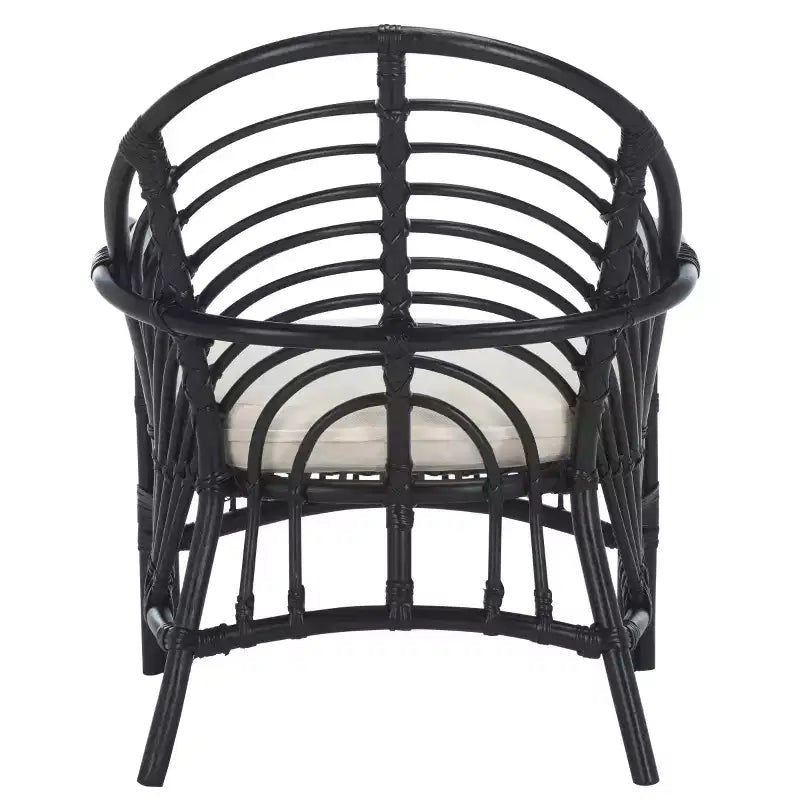 Fauteuil d'appoint Aragorn en rotin noir avec coussin blanc amovible