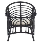 Fauteuil d'appoint Aragorn en rotin noir avec coussin blanc amovible
