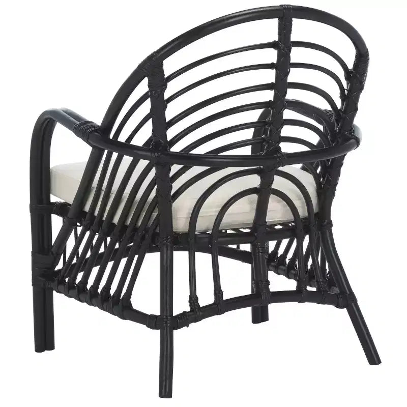 Fauteuil d'appoint Aragorn en rotin noir avec coussin blanc amovible
