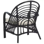 Fauteuil d'appoint Aragorn en rotin noir avec coussin blanc amovible