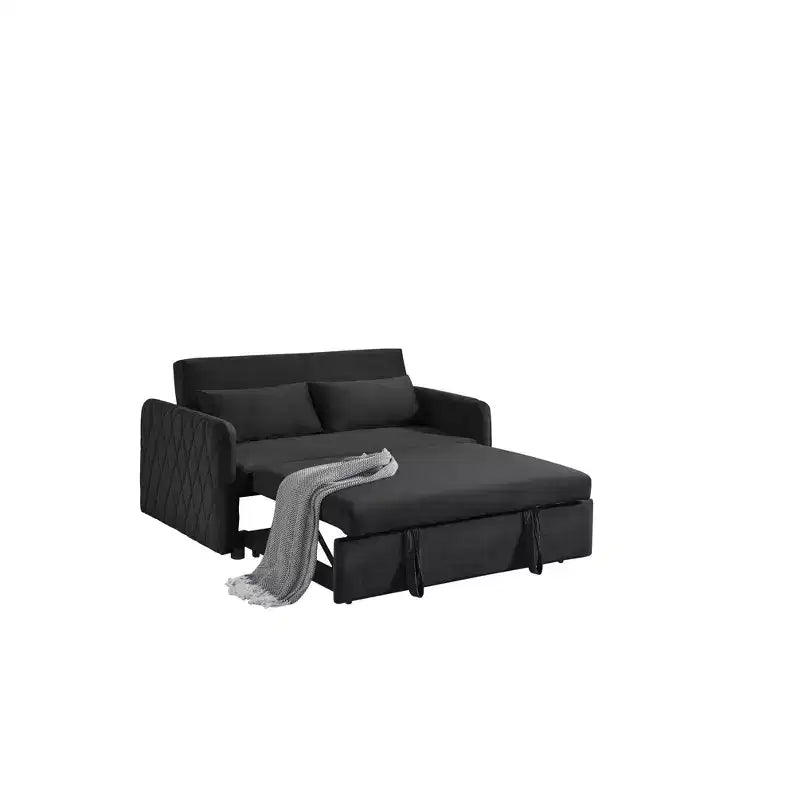 Gray Velvet 2-Seater Convertible Sofa Bed with Pull-Out Bed