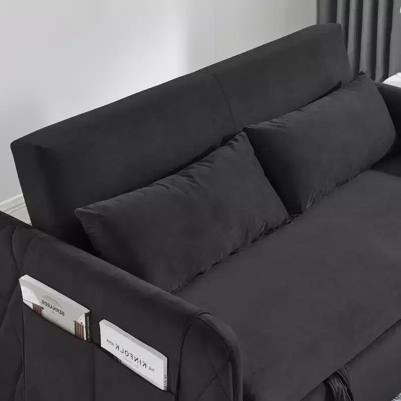 Gray Velvet 2-Seater Convertible Sofa Bed with Pull-Out Bed