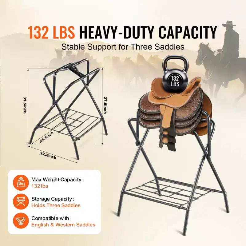 Black Folding Saddle Rack, Freestanding, Single