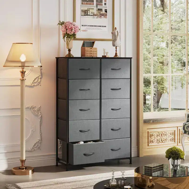 10-Drawer Fabric Storage Tower, Metal Frame, Multiple Colors, for Adults