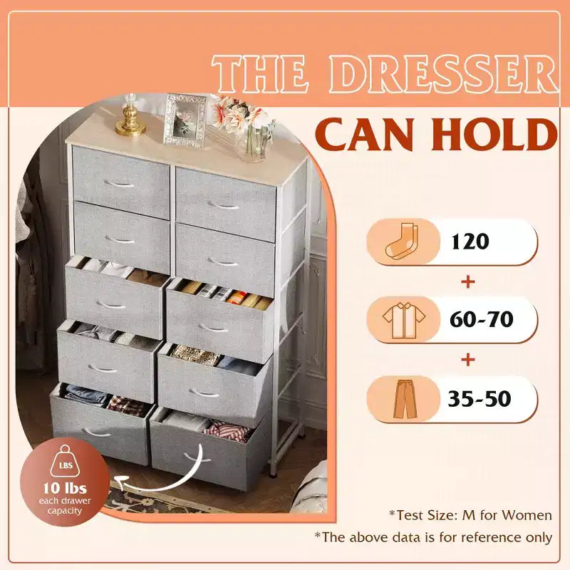 10-Drawer Fabric Storage Tower, Metal Frame, Multiple Colors, for Adults