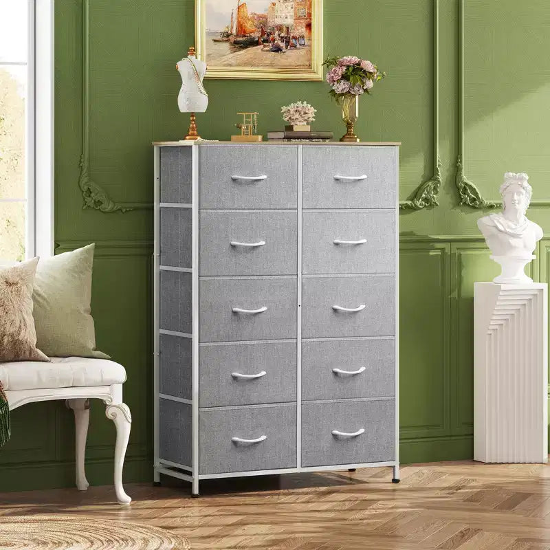 10-Drawer Fabric Storage Tower, Metal Frame, Multiple Colors, for Adults