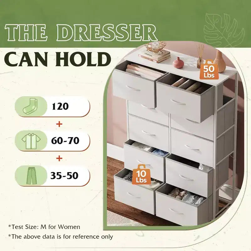 10-Drawer Fabric Storage Tower, Metal Frame, Multiple Colors, for Adults