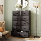 Tall Dresser with 10 Fabric Drawers, Storage Tower with Cabinet, Metal Frame, Organizer Units for Closet
