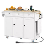 Îlot de cuisine roulant bleu foncé/blanc avec station de charge, abattant et rangement, pour une personne