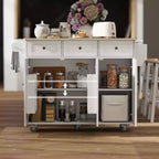 Îlot de cuisine roulant bleu foncé/blanc avec station de charge, abattant et rangement, pour une personne