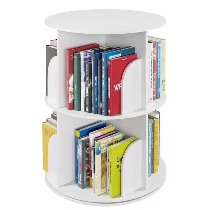 Rotating Bookshelf, Vertical 360 Spinning Shelf Organizer, Space-Saving Round Tower, White-SpaceAid