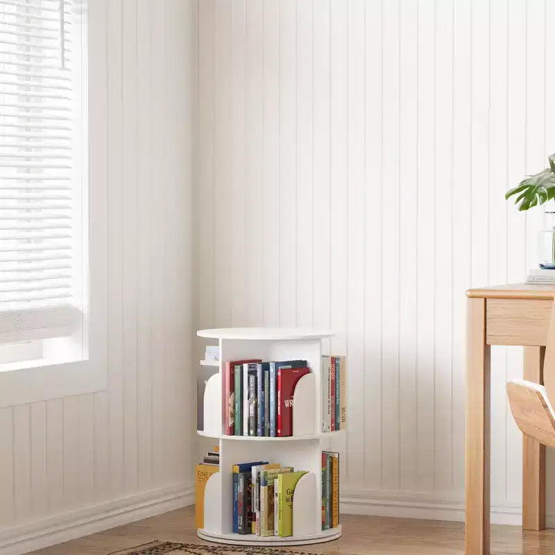 Bibliothèque tournante à 360° à 2 niveaux blanche pour 1 personne