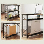 Bureau d'angle en L avec étagères, noir/marron/gris/chêne, 1 personne, 119 cm