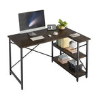 Bureau d'angle en L avec étagères, noir/marron/gris/chêne, 1 personne, 119 cm