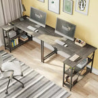 Bureau d'angle en L avec étagères, noir/marron/gris/chêne, 1 personne, 119 cm