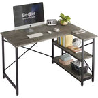 Bureau d'angle en L avec étagères, noir/marron/gris/chêne, 1 personne, 119 cm