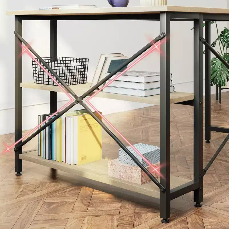 Bureau d'angle en L avec étagères, noir/marron/gris/chêne, 1 personne, 119 cm