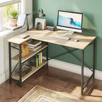 Bureau d'angle en L avec étagères, noir/marron/gris/chêne, 1 personne, 119 cm