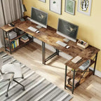 Bureau d'angle en L avec étagères, noir/marron/gris/chêne, 1 personne, 119 cm