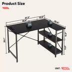 Bureau d'angle en L avec étagères, noir/marron/gris/chêne, 1 personne, 119 cm
