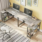 Bureau d'angle en L avec étagères, noir/marron/gris/chêne, 1 personne, 119 cm