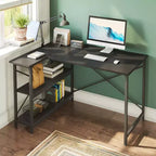 Bestier Small L Shaped Computer Desk with Storage Shelves, 47 Inch Corner Work Desk Writing Study Table Home Office Workstation for Small Space