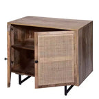 35" Handcrafted Mango Wood Accent Cabinet with Mesh Rattan Doors & Black Iron Legs