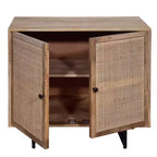 35" Handcrafted Mango Wood Accent Cabinet with Mesh Rattan Doors & Black Iron Legs