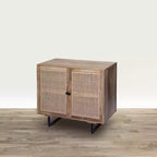 35" Handcrafted Mango Wood Accent Cabinet with Mesh Rattan Doors & Black Iron Legs