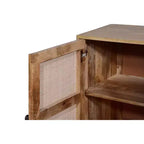 35" Handcrafted Mango Wood Accent Cabinet with Mesh Rattan Doors & Black Iron Legs