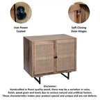 35" Handcrafted Mango Wood Accent Cabinet with Mesh Rattan Doors & Black Iron Legs