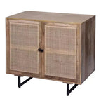 35" Handcrafted Mango Wood Accent Cabinet with Mesh Rattan Doors & Black Iron Legs