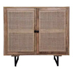 35" Handcrafted Mango Wood Accent Cabinet with Mesh Rattan Doors & Black Iron Legs