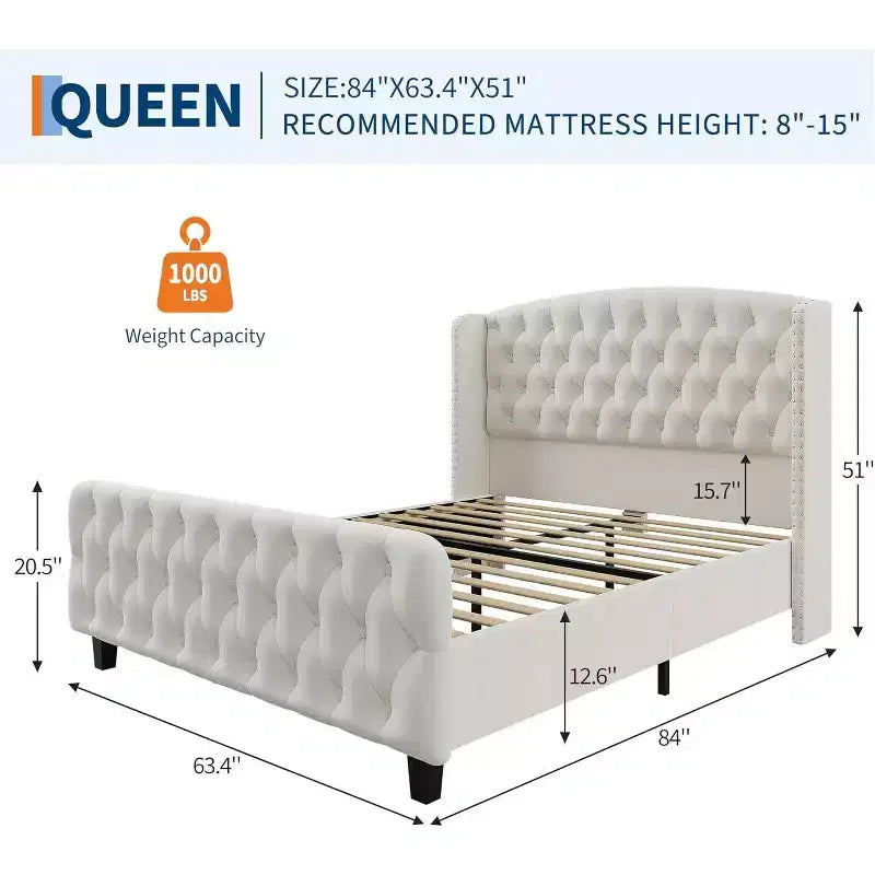 Cadre de lit King size en velours gris avec tête de lit capitonnée, Pour 2