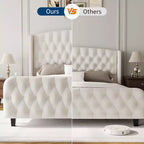 Cadre de lit King size en velours gris avec tête de lit capitonnée, Pour 2